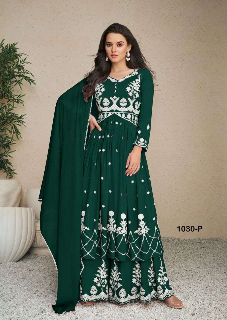 LAKHNAVI VOL 5 DARK COLOR HEAVY REYON LAKHNAVI WORK NAYRA CUT KURTI WITH PLAZO AND NAZMIN DUPATTA BY S3FOREVER BRAND 1030 P